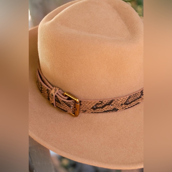 Wide Brim Snake Print Belt Wool Fedora Hat - POL - Picture 6 of 7